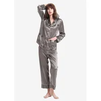 pyjama en soie femme  liseré contrastant gris foncé