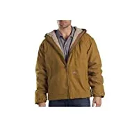 dickies - vêtement extérieur pour homme, veste en toile de coton doublée sherpa, capuche trois empiècements, brun rinsé, l