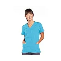 cherokee blouse de travail - col en v et ouverture à boutons-pression sur le devant - pour femme - bleu - taille 4xl
