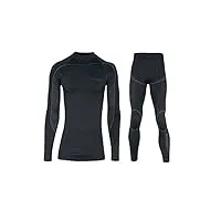 thermo set sous-vêtement de ski de fonction (maillot + pantalon) long - bodymapping, sans couture, qualité de professionnel, größe:m; farbe:noir