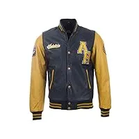 aviatrix veste hommes letterman baseball en cuir de vachette veritable (vzh7),marine / moutarde,s / poitrine=37inch