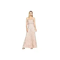 adrianna papell women's long beaded blouson gown, taupe/pink, 6
