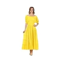 3702-sakkas robe mi-longue coton crêpe smocké paysan gitane renaissance boho-jaune-taille unique