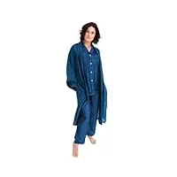 ensemble kimono et pyjama longs en soie mélangée, bleu, xl