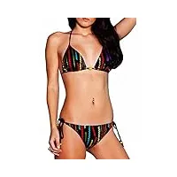 maillot de bain femme bikini 2 pièces triangle - haut de gamme - noir et multicolore