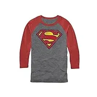 superman classic logo gray & maroon raglan t-shirt (adult s)