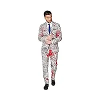 opposuits halloween suit for men in creepy stylish print – zombiac – full set: includes jacket, pants and tie costume d39homme, grey, 42 homme