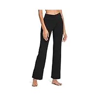 baleaf pantalon de yoga bootcut avec poches pour femmes - pantalon sport femme fluide - pantalons d'entraînement de contrôle du ventre-noir-l