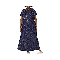 alex evenings robe longue à manches courtes en dentelle rosette pour femme, bleu marine, 40