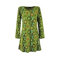 guru-boutique, mini robe hippie boho chic, tunique, vert, coton, size:l (42), robes courtes