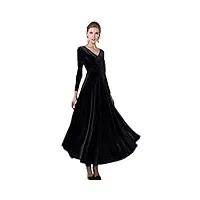 urban goco femme vintage velours robe col v manches longues robe de soirée cocktail robe longue (l, noir)