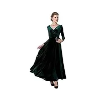 urban goco femme vintage velours robe col v manches longues robe de soirée cocktail robe longue (s, vert)