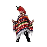 i love fancy dress déguisement méxicain avec un poncho à rayures + un chapeau en forme de piment + une moustache pour adulte. ideal pour les enterrements de vie de garçon. (x24)
