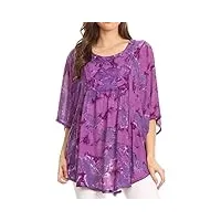 sakkas 16031 - cleeo long large tie dye dentelle brodée sequin poncho blouse top cover up - purple - os