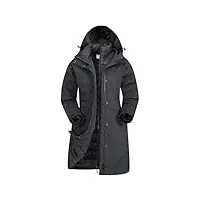mountain warehouse alaskan veste longue 3 en 1 pour femme - manteau de pluie chaud et imperméable doublure polaire amovible, veste d’hiver waterpoof - sport, randonnée noir 44