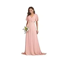 ever-pretty robe de soirée style long manches volantées col en v jupe trapèze robe femme chic et elegant rose 38