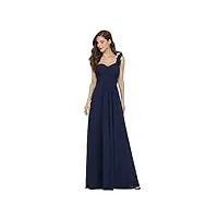 ever-pretty robe de soirée asymétrique longue femme pour mariage plissée en mousseline fluide une bretelle à fleurs 42 bleu marine