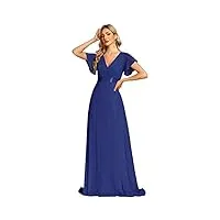 ever-pretty robe de soirée style long manches volantées col en v jupe trapèze robe femme chic et elegant bleu saphir 44