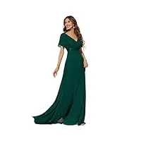 ever-pretty robe de soirée style long manches volantées col en v jupe trapèze robe femme chic et elegant vert foncé 44