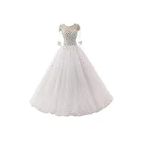 vkstar® femme robe mariage elégante longue robe de soirée encolure dégagée manches longues en tulle avec cristaux laçage robe de mariée blanc 46
