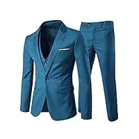 cloudstyle costume 3 pièces pour homme avec revers cranté et un bouton coupe ajustée, bleu sarcelle, taille xl