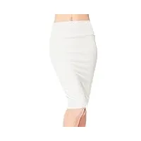 urban goco femme midi jupe crayon moulant elastiquée avec taille haute bodycon (xl, blanc)