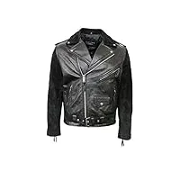 brando hommes noir suede retro designer cuir vétérinaire cuir véritable veste de motard (l)