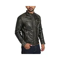 hommes aménagée biker veste en cuir noir rub off effet vintage zip up décontractée manteau bowie (xxl)