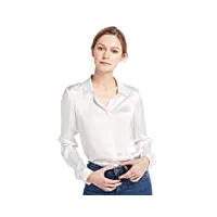 lilysilk chemise basique femme en soie chemisier fluide uni top manches longues coupe classique confortable blouse féminin décontracté 22 momme l blanc brillant