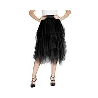 urban goco femme vintage jupon mi-longue jupe en tulle taille elastique multi couché petticoat tutu (xl, noir)