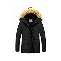 wenven homme veste matelassée manteau chaud à capuche d'hiver en coton classique manteau d'extérieur coupe-vent veste d'extérieur décontractée puffer blouson noir s
