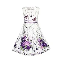 sunny fashion robe fille pourpre papillon fleur robe d'été partie 11-12 ans,violet et blanc,