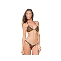 my sexy bikini - maillot de bain femme sexy - malawi - trois pièces : (tanga + string + top) marron cuivré métallisé (bas: 40/42 | haut: 2)