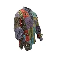 shopoholic fashion chemise hippie en patchwork délavé pour homme, multicolore, xl