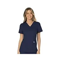 mock wrap ww610 blouse de travail pour femme, douce, extensible, facile d'entretien, bleu marine, xx-small