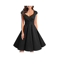 bbonlinedress robe femme de cocktail vintage rockabilly robe plissée au genou sans manches col carré rétro black l