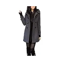 manteau en laine femme - manteau d'hiver en noir, gris capuche fermeture éclair ouble boutonnage - manteau long coupe