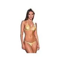 my sexy bikini - maillot de bain femme sexy - séduction - 3 pièces : brésilien plus string lycra métallisé or (bas: 40/42 | haut: 2)