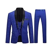 youthup costume homme slim fit bleu trois pièces Élégant jacquard châle rvers mariage veste gilet et pantalon bleu xxl