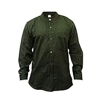 shopoholic fashion chemise grand-père à rayures pour hommes, vêtements hippies en coton tissé à la main à manches longues et col bande, vert, 3xl