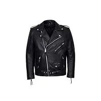 nouveau brando fringe black veste de cuir real rock pour homme (4xl)