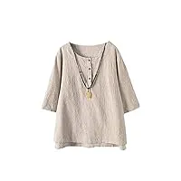 vogstyle femmes t-shirts coton lin chemise chic simple haut jacquard tops tunique abricot xxl