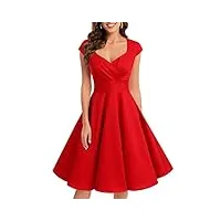 bbonlinedress robe vintage femme chic robe de soirée courte 1950s robe années 50s 60s col carrée pour baptême fête cocktail anniversaire red m
