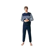 damart - pyjama en molleton thermolactyl, manches longues, marine rayé, 3xl