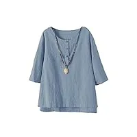 vogstyle femmes t-shirts coton lin chemise chic simple haut jacquard tops tunique bleu clair xxl