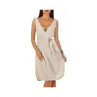 malito légère robe de lin robe d´été 8147 femme (l, beige)