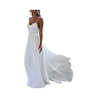 nuojia robe de mariée sexy dos nu en mousseline avec dentelle boho bohême plage robe de mariage longue - blanc - 36