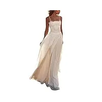 nuoyia illusion robe de mariée longue en mousseline de soie avec bretelles spaghetti - blanc - 34