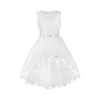 sunny fashion robe fille fleur blanc belted mariage partie demoiselle d'honneur 10 ans,,blanc-blanc