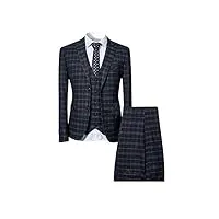costume homme 3 pièces tuxedo slim fit à carreaux deux boutons d'affaire mariage trois pièces veste+gilet+pantalon, noir, 3xl